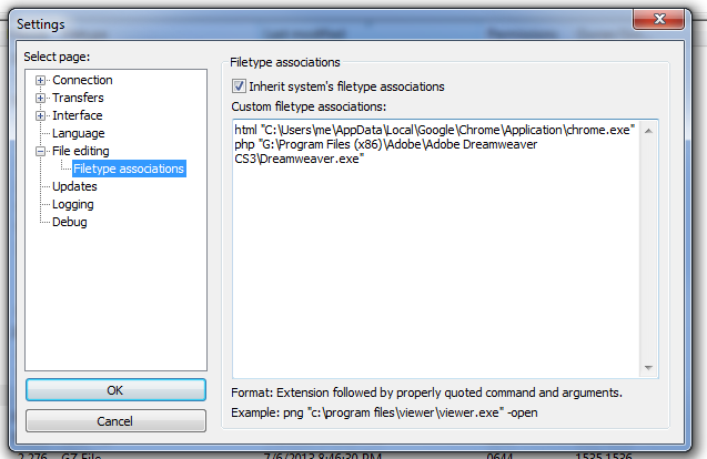 FileZilla Filetype Associations