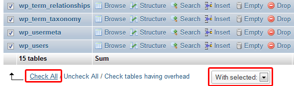 phpMyAdmin Check All