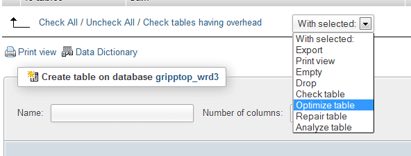 phpMyAdmin Optimize Table