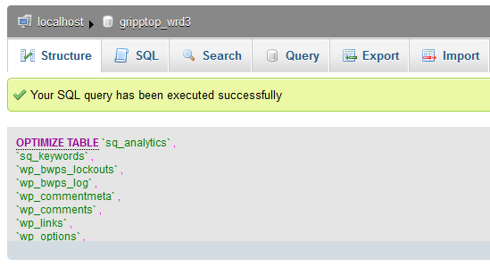 phpMyAdmin Successful Query