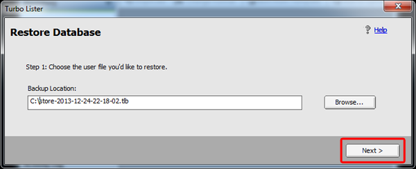 Confirm Turbo Lister backup file.