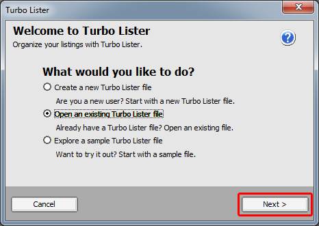 Open existing Turbo Lister file.