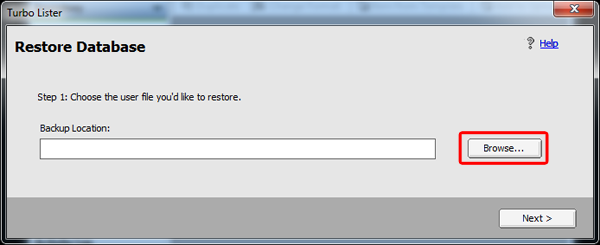 Choose file to restore in Turbo Lister.