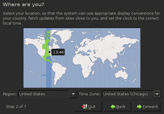 Select region and time zone during BackTrack installation.