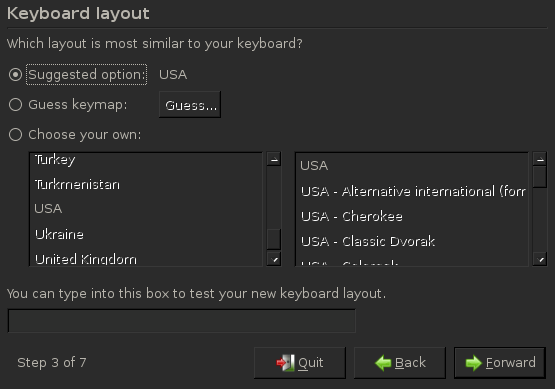 Select keyboard layout during BackTrack installation.