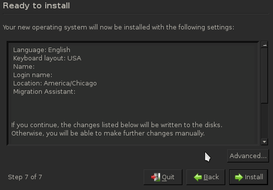 Confirm settings before BackTrack installs.