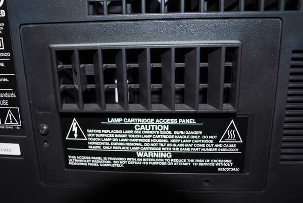 The lamp access panel on a DLP TV.