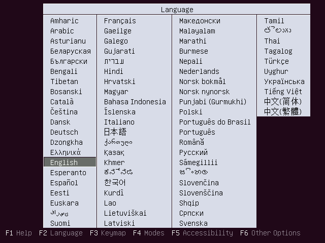 Select your language for Ubuntu Server.