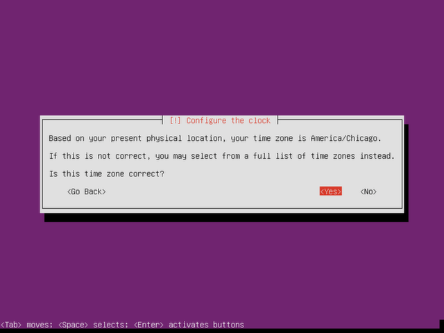 Choose your correct time zone for Ubuntu Server.