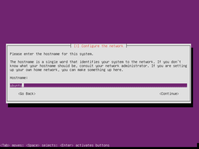 Choose a hostname for Ubuntu Server.