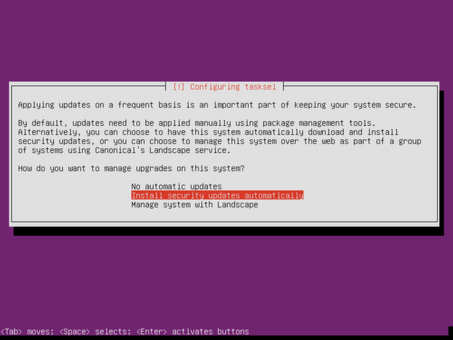 Choose how Ubuntu Server will manage updates.