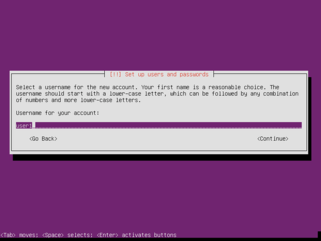 Select a username for Ubuntu Server.