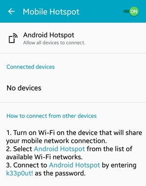 Android Mobile Hotspot Enabled