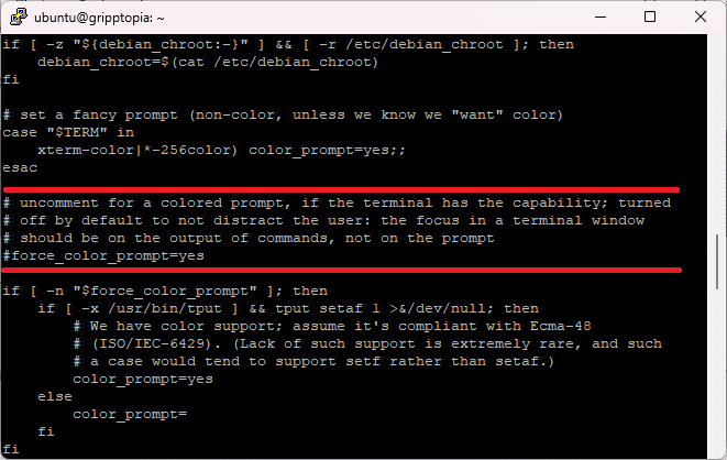 Ubuntu server uncomment for prompt color